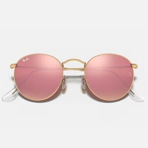 Ray-Ban Women's Pink and Gold Sunglasses - RB3447 Round Flash Lenses